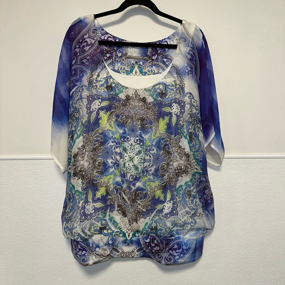 Women's Maurices Blouse Tunic Top Studded Size 2 Blue Green Grey Plus Size - Picture 13 of 14